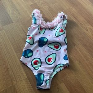 Super cute avocado pattern pink bathing suit 110/4T